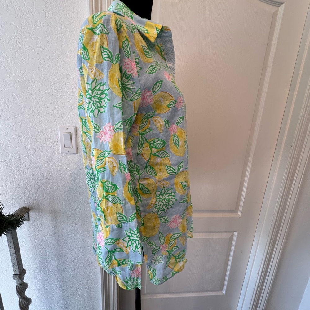Lilly Pulitzer Sz XXS Riverlyn Pieced Print Tunic Bluette Make Lemonade in Linen - Picture 6 of 12